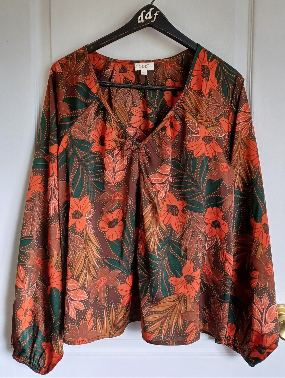 WOMEN'S ODDÏ "PETALS AFTER DARK" FLORAL BOHO LONG-SLEEVE BLOUSE L STYLE#IT16370